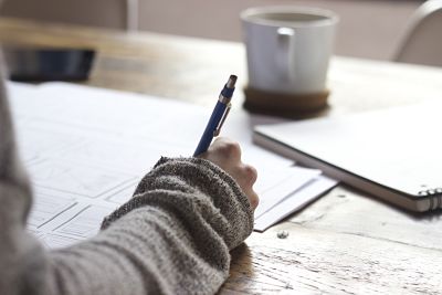 Student studying at table